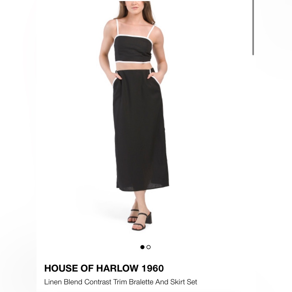 House of Harlow Linen Blend Contrast Trim Bralette and Skirt Set